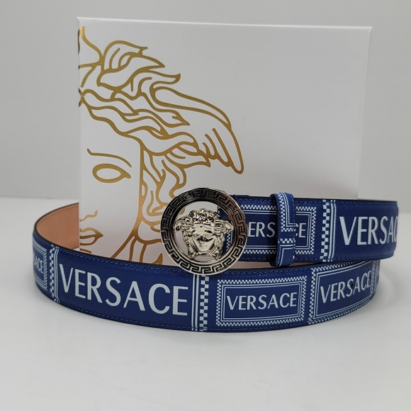 Versace Medusa Buckle Blue Leather Belt - Stunning - New 85cm 34" - Picture 2 of 6